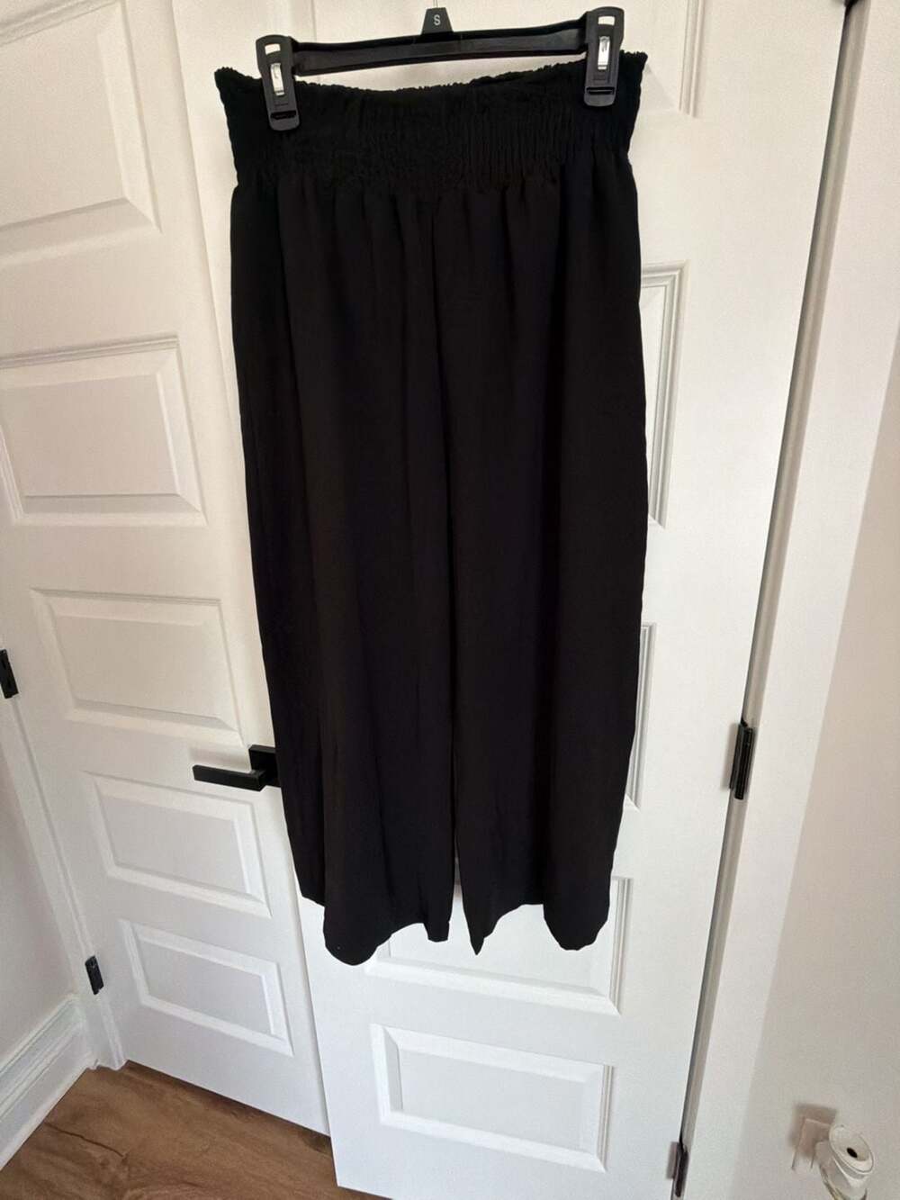 SHEIN Women's Black Smocked High-Waist Wide Leg Casual Pants